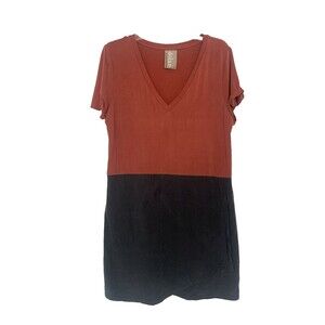 Anthropologie Dolan Horizon Short Sleeve Colorblock Shift Dress Large Rust/Gray